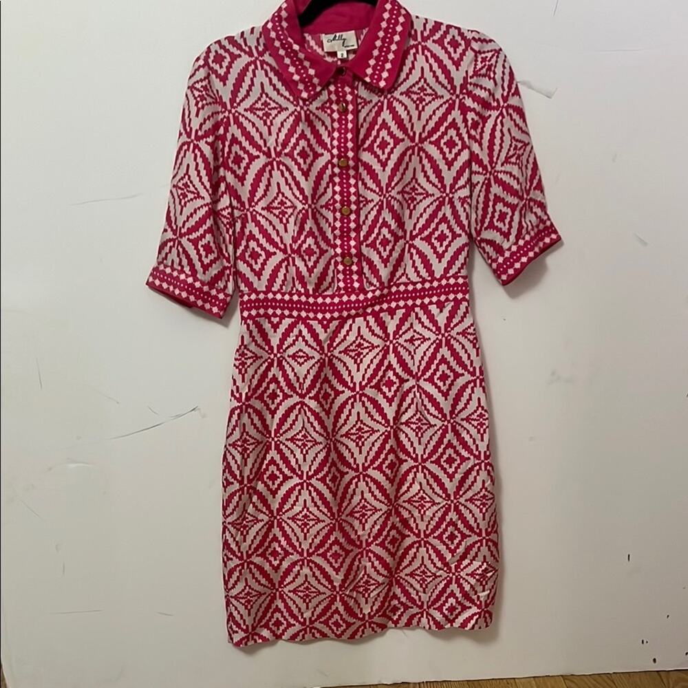 MILLY NEWYORK‎ PINK & WHITE 100% SILK DRESS SIZE 2